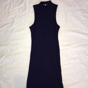 Navy Knit Dress with High Neck